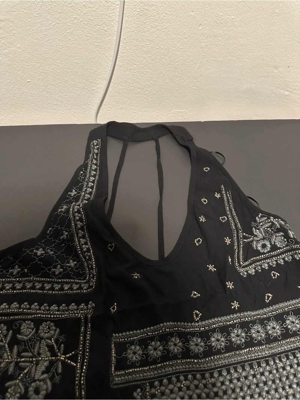 Intimately Free People Country Nights Black Halter Slip Dress Embellished Size S